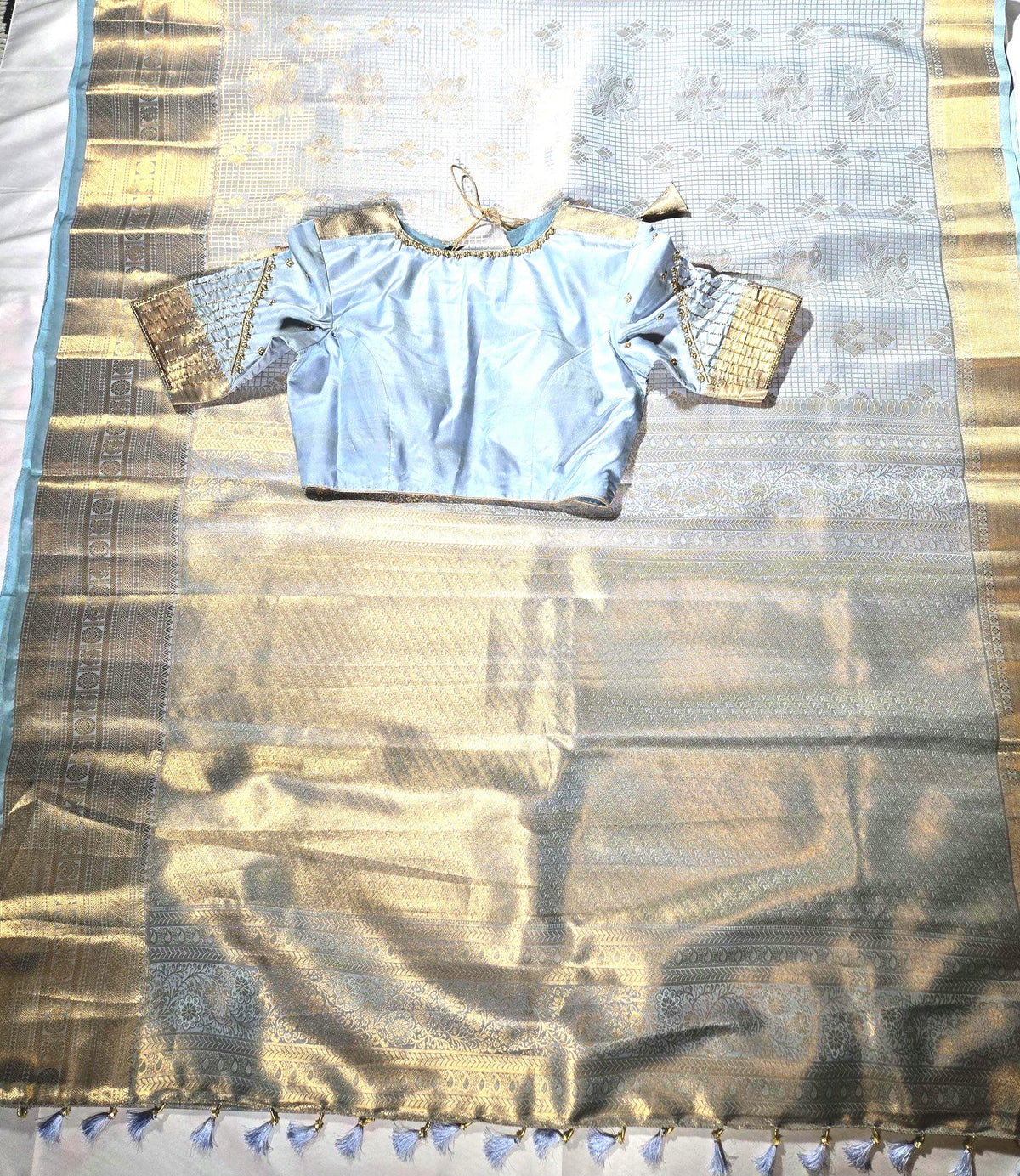 Premium Kanchipattu Semi Silk Saree with Heavy Maggam Work Blouse, Shipping from USA