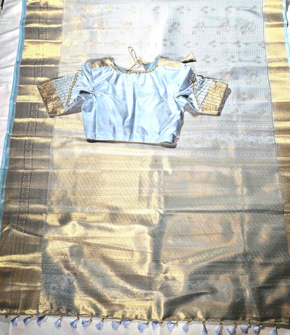 Premium Kanchipattu Semi Silk Saree with Heavy Maggam Work Blouse, Shipping from USA