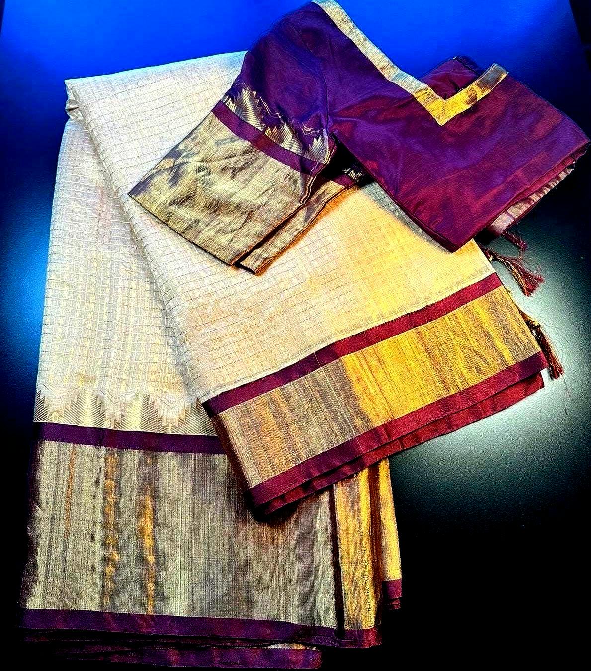 Handloom Traditional Pure Kuppadam Pattu Saree with Stitched Blouse. Partywear,  Wedding Wear Saree, Shipping from USA