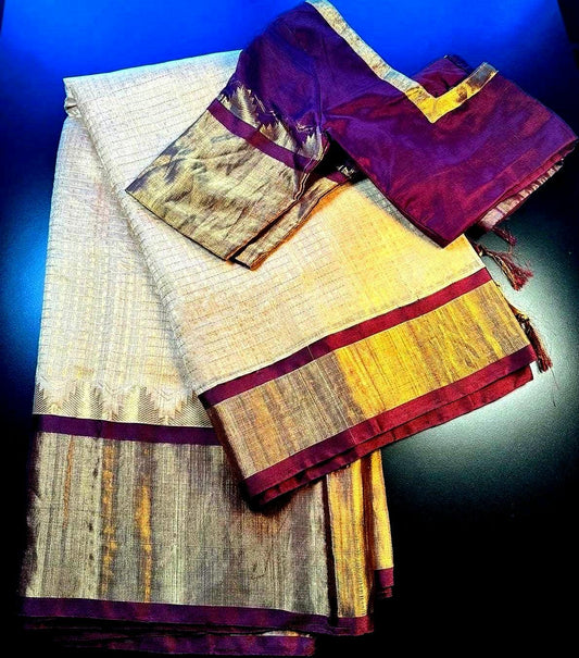 Handloom Traditional Pure Kuppadam Pattu Saree with Stitched Blouse. Partywear,  Wedding Wear Saree, Shipping from USA