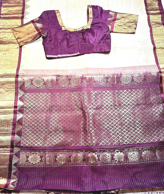 Handloom Traditional Pure Kuppadam Pattu Saree with Stitched Blouse. Partywear,  Wedding Wear Saree, Shipping from USA
