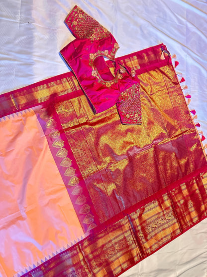 Premium Gadwal Saree with Heavy Maggam Work Blouse Ready-to-wear, Shipping from USA