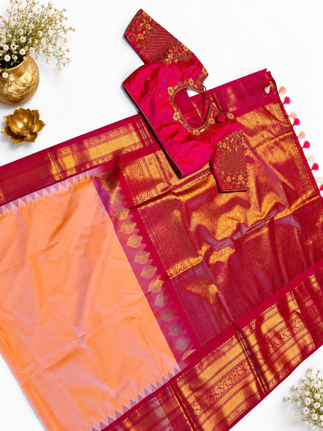 Premium Gadwal Saree with Heavy Maggam Work Blouse Ready-to-wear, Shipping from USA