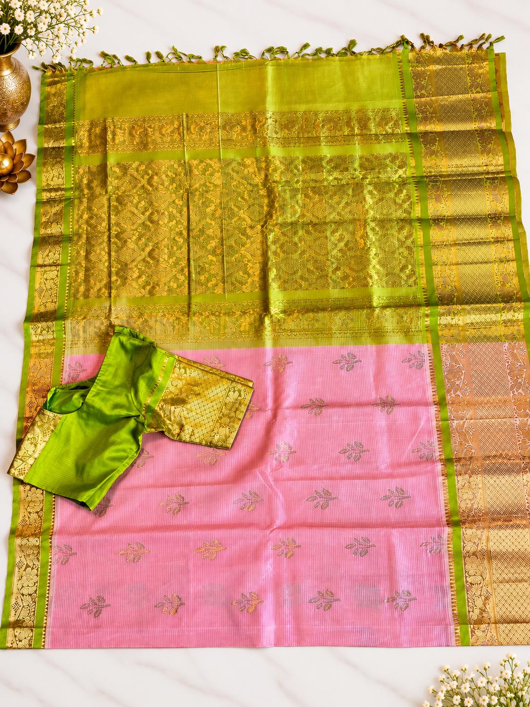 Handloom Traditional Kuppadam Pattu Saree with Stitched Blouse, Indian Wedding Saree, Party Wear Saree, Ships from USA