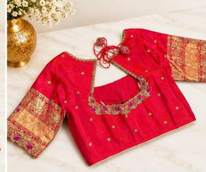 Handloom Kanjivaram Pure Silk Saree with Stitched Blouse | Wedding Saree With Stitched Maggam Work Blouse | Indian Party Wear Saree