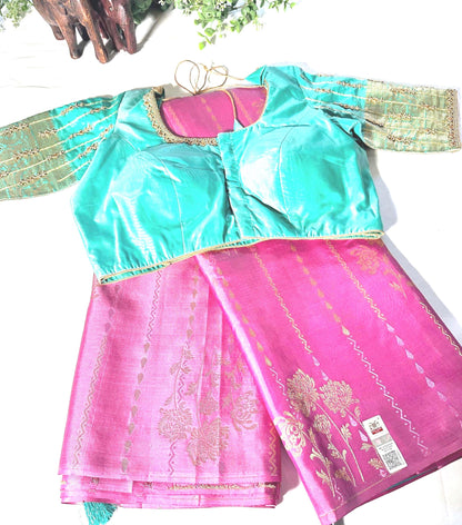 Handloom Kanjivaram Pure Silk Saree with Silk Mark, Stitched Maggam Work Blouse,  Partywear,  Wedding Wear Saree, Shipping from USA