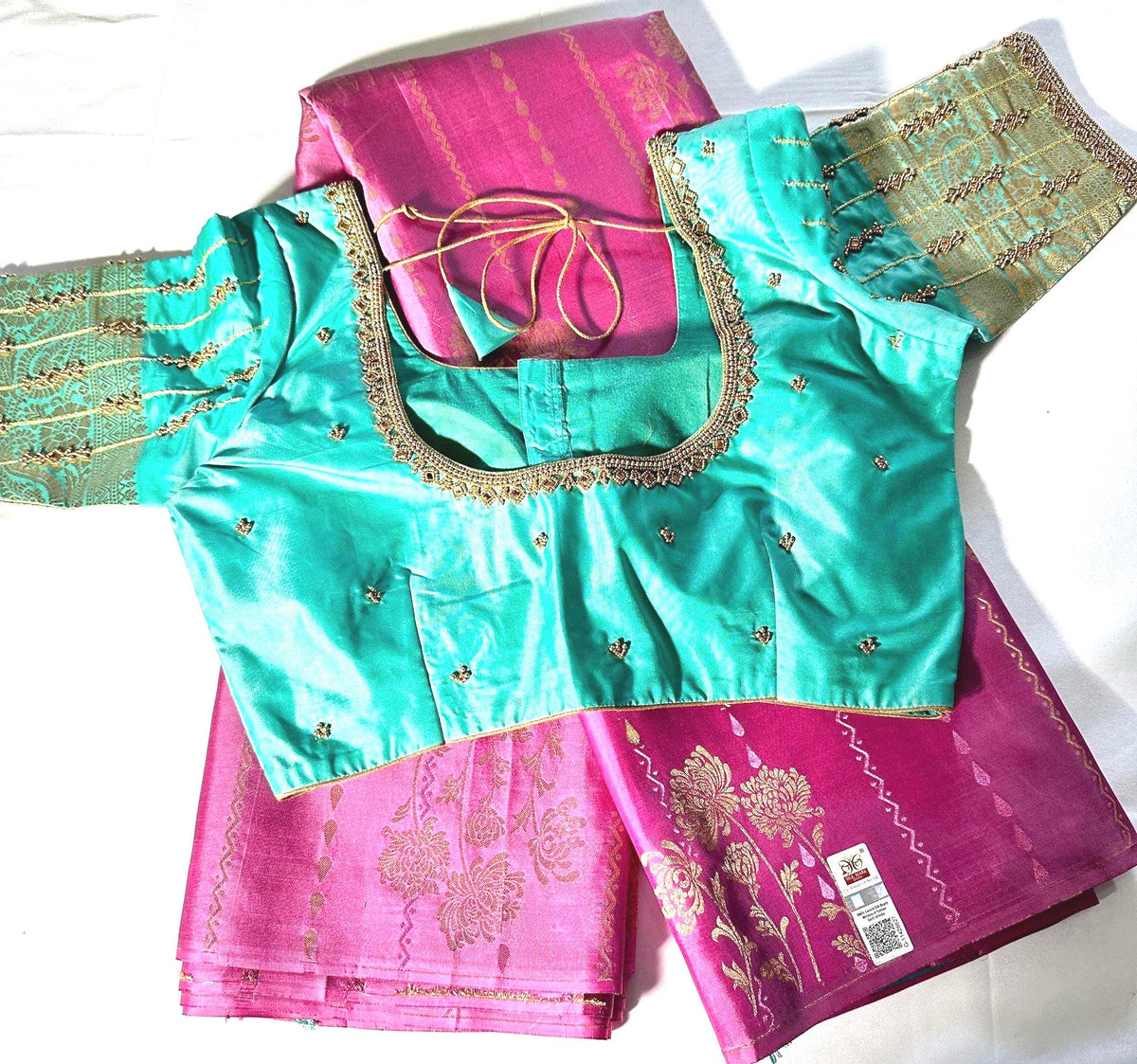 Handloom Kanjivaram Pure Silk Saree with Silk Mark, Stitched Maggam Work Blouse,  Partywear,  Wedding Wear Saree, Shipping from USA