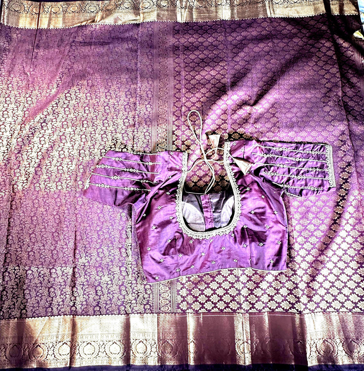 Kanchivaram Premium Semi Silk Saree with Maggam Work Blouse Ready-to-wear, Shipping from USA