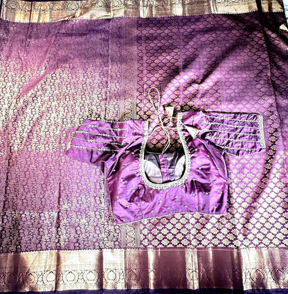 Kanchivaram Premium Semi Silk Saree with Maggam Work Blouse Ready-to-wear, Shipping from USA