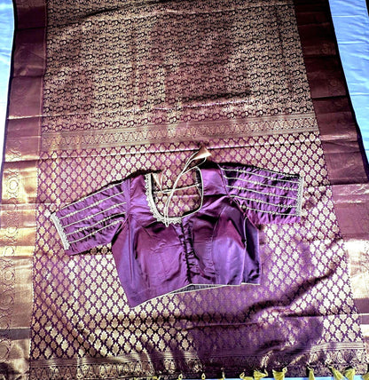 Kanchivaram Premium Semi Silk Saree with Maggam Work Blouse Ready-to-wear, Shipping from USA