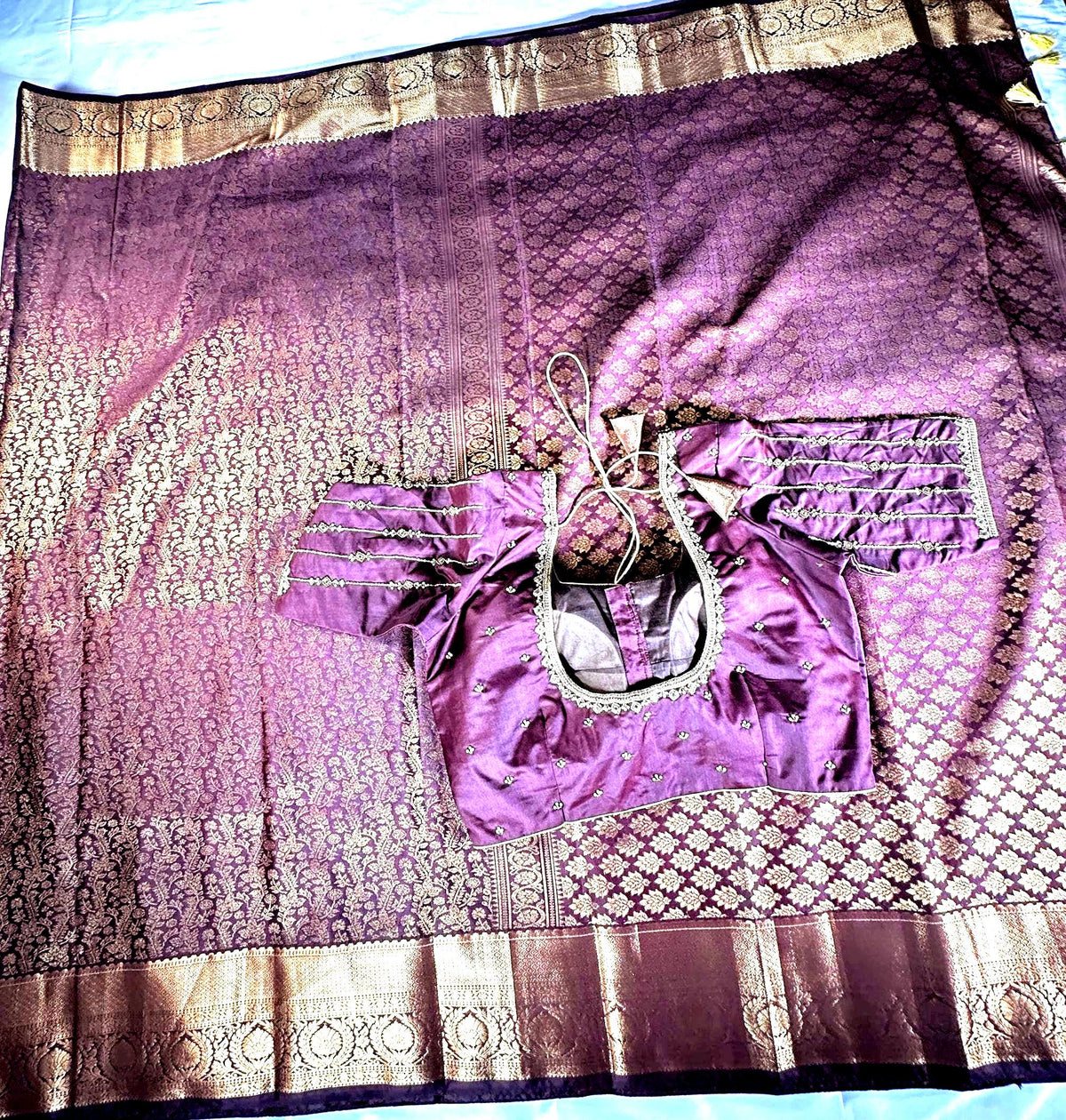 Kanchivaram Premium Semi Silk Saree with Maggam Work Blouse Ready-to-wear, Shipping from USA