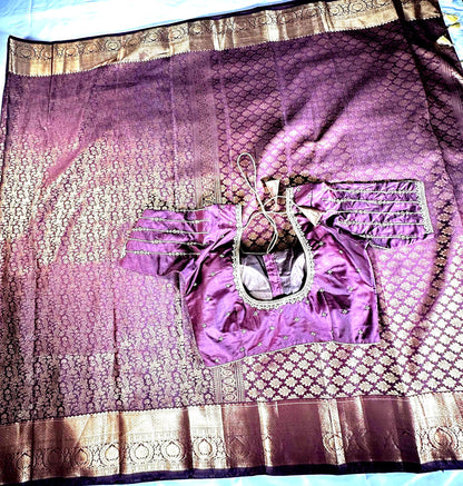 Kanchivaram Premium Semi Silk Saree with Maggam Work Blouse Ready-to-wear, Shipping from USA