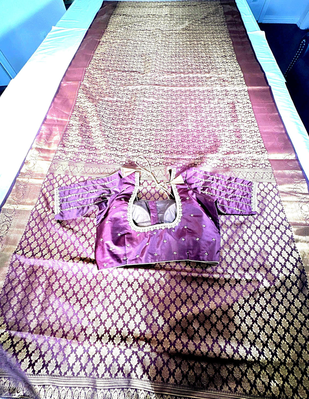 Kanchivaram Premium Semi Silk Saree with Maggam Work Blouse Ready-to-wear, Shipping from USA