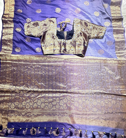 Banarasi Katan Silk Saree with Stitched Blouse | Antique Zari Buta | Wedding Guest Saree