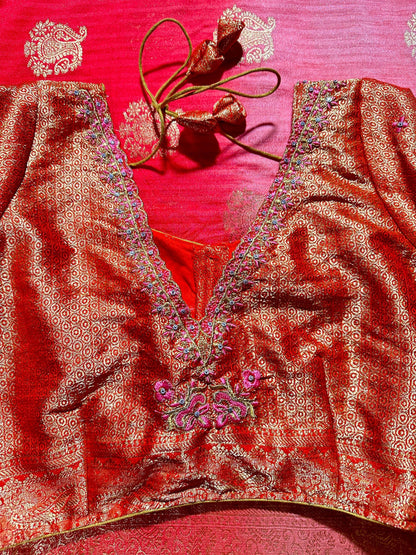 Muga Katan Silk Saree with Stitched Blouse | Banarasi Buta Design | Party Wear Saree