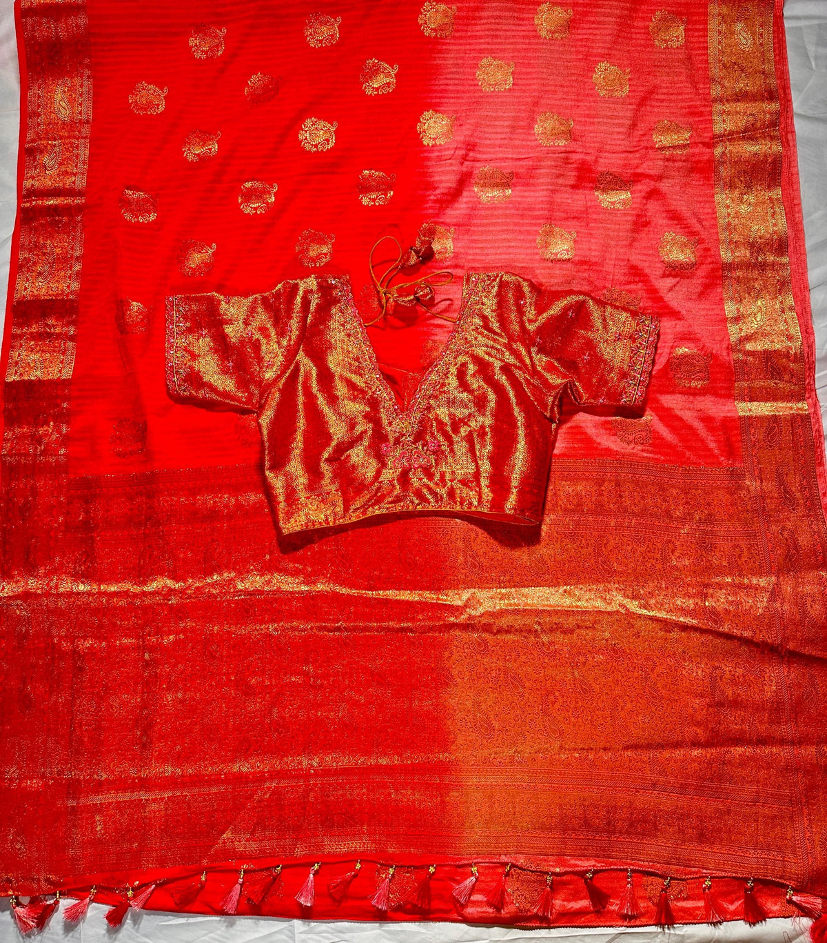 Muga Katan Silk Saree with Stitched Blouse | Banarasi Buta Design | Party Wear Saree