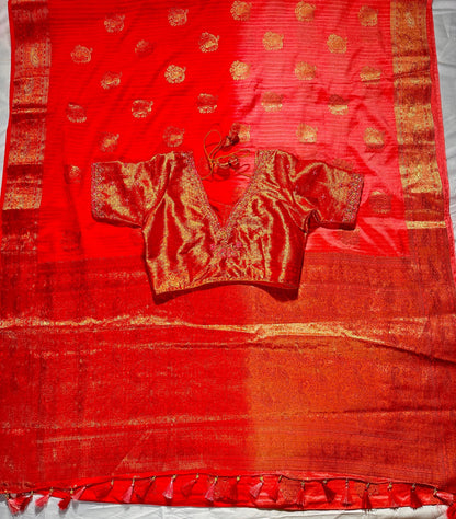 Muga Katan Silk Saree with Stitched Blouse | Banarasi Buta Design | Party Wear Saree