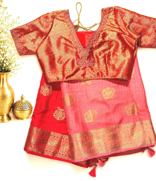 Muga Katan Silk Saree with Stitched Blouse | Banarasi Buta Design | Party Wear Saree