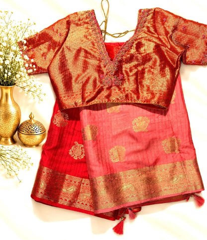 Muga Katan Silk Saree with Stitched Blouse | Banarasi Buta Design | Party Wear Saree