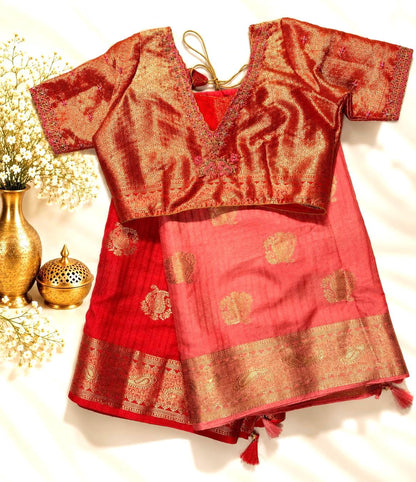 Muga Katan Silk Saree with Stitched Blouse | Banarasi Buta Design | Party Wear Saree