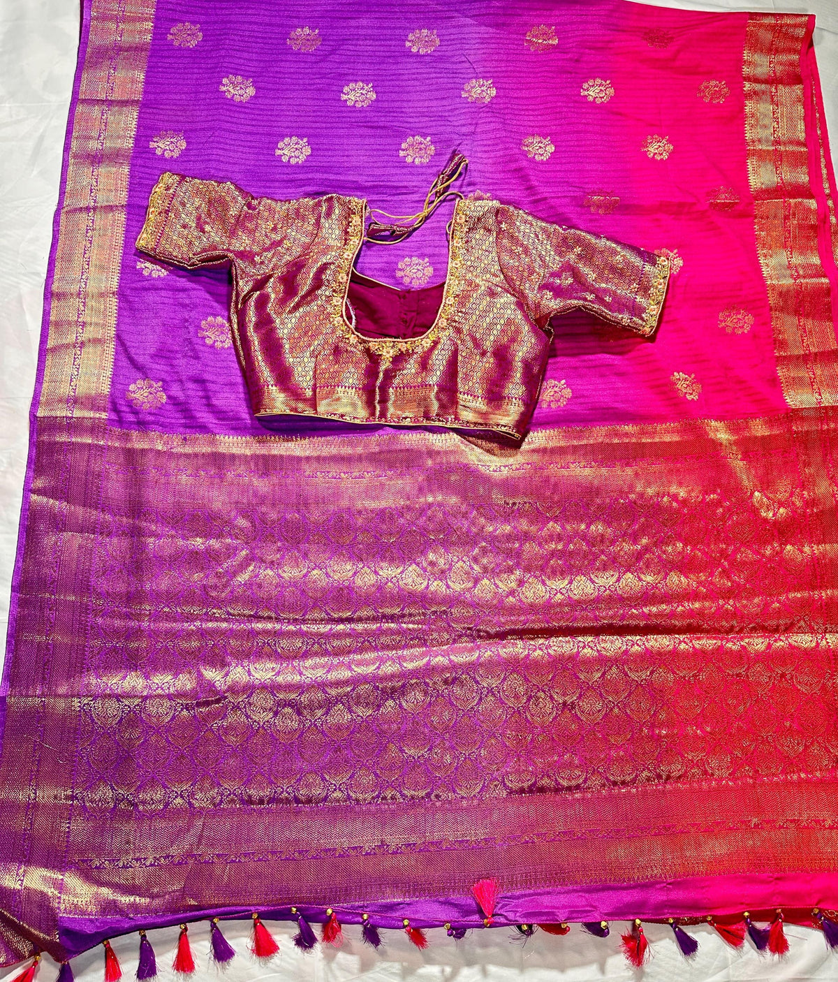 Tussar Silk Banarasi Muga Saree Katan Silk with Stitched Blouse | Antique Buta Zari | Ready to wear, USA Shipping