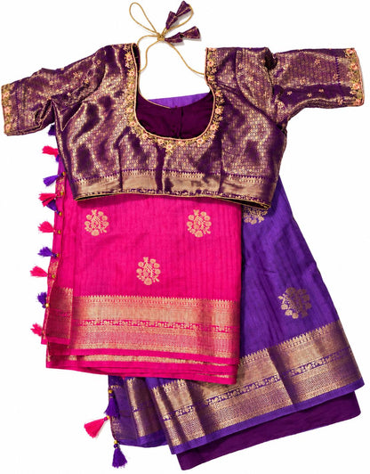 Tussar Silk Banarasi Muga Saree Katan Silk with Stitched Blouse | Antique Buta Zari | Ready to wear, USA Shipping
