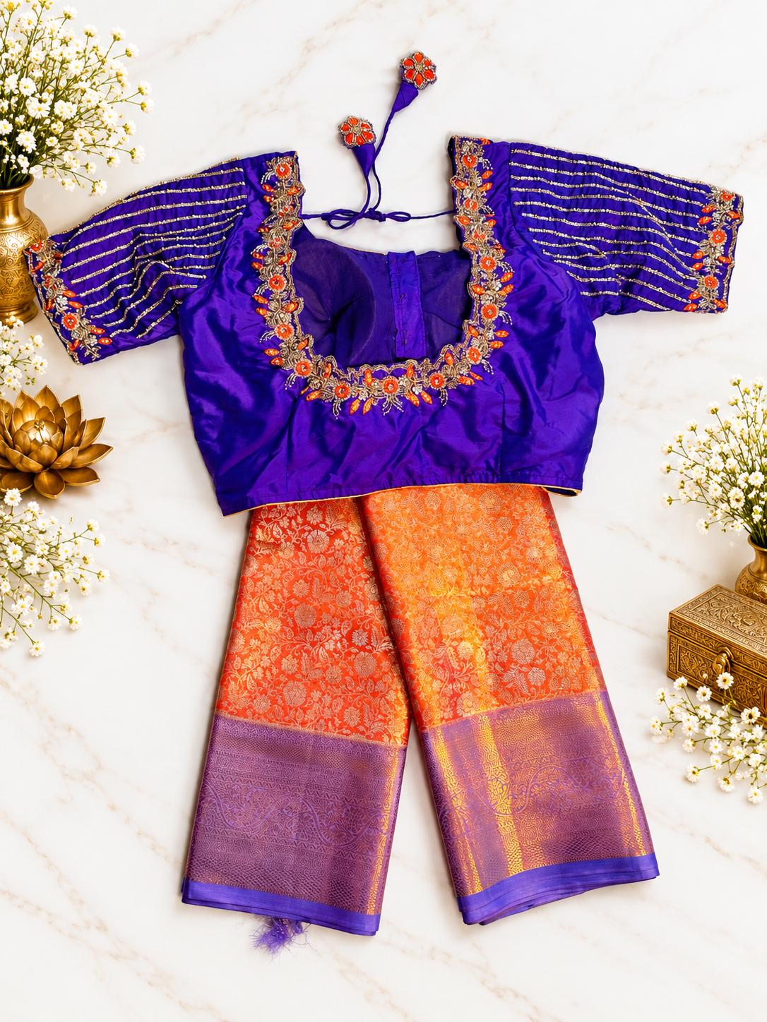 Kanjivaram Tissue Silk Saree with Stitched Maggam Work Blouse | Indian Wedding Saree | Ships From USA
