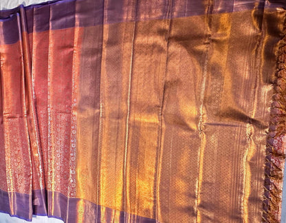 Kanjivaram Tissue Silk Saree with Stitched Maggam Work Blouse | Indian Wedding Saree | Ships From USA