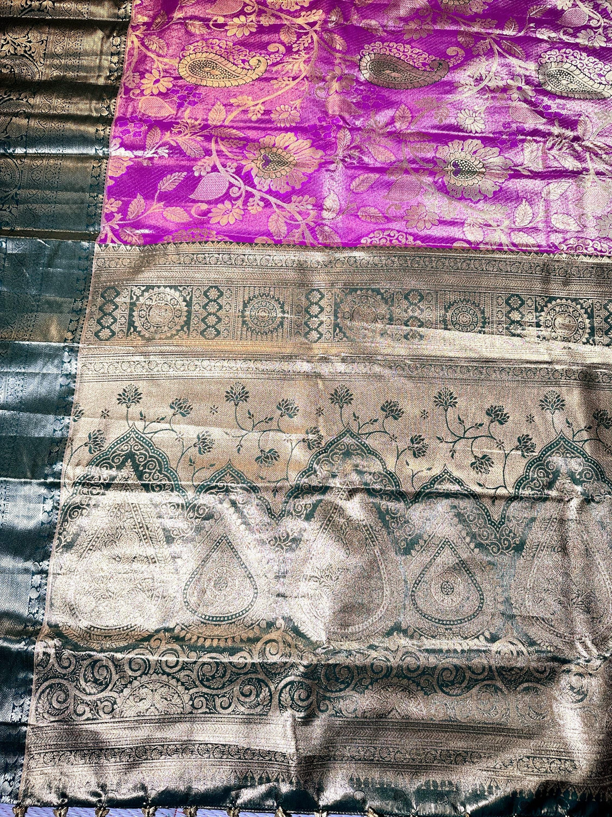 Kanchi Pattu Premium Silk Saree with Stitched Maggam Work. Ready to wear. Shipping from USA