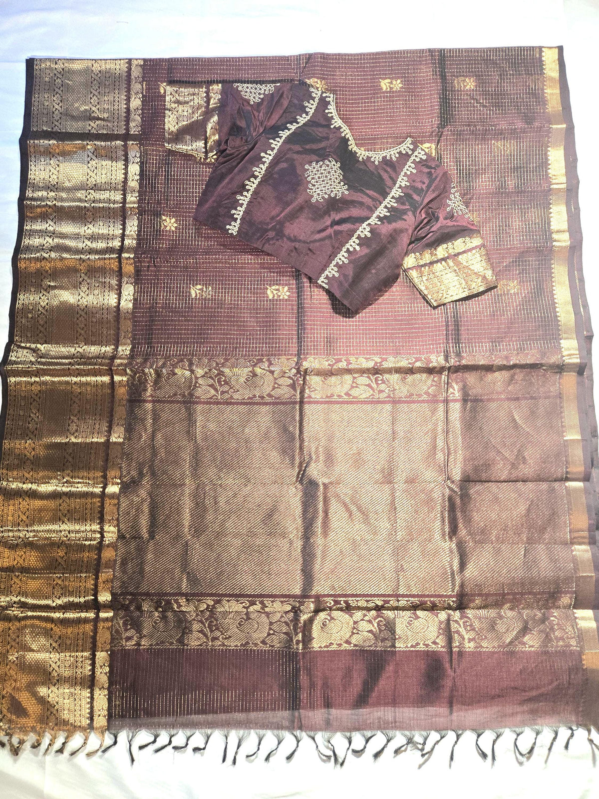 Handloom Pure Mangalagiri Silk Saree USA | Party Wear Saree  | Stitched Blouse