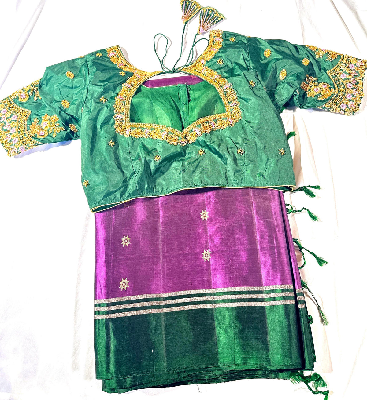 Handloom Kanjivaram Soft Silk Saree with stitched Maggam blouse | Wedding Saree | Ready to wear Saree Blouse | Indian Saree USA
