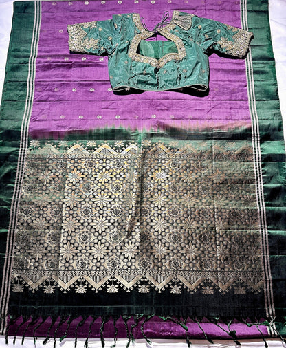 Handloom Kanjivaram Soft Silk Saree with stitched Maggam blouse | Wedding Saree | Ready to wear Saree Blouse | Indian Saree USA