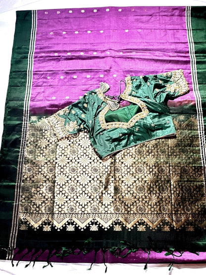 Handloom Kanjivaram Soft Silk Saree with stitched Maggam blouse | Wedding Saree | Ready to wear Saree Blouse | Indian Saree USA