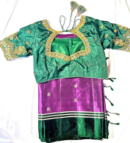 Handloom Kanjivaram Soft Silk Saree with stitched Maggam blouse | Wedding Saree | Ready to wear Saree Blouse | Indian Saree USA