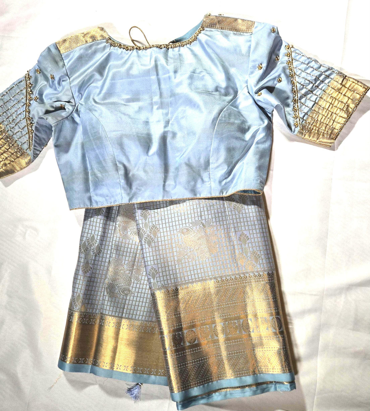 Premium Kanchipattu Semi Silk Saree with Heavy Maggam Work Blouse, Shipping from USA