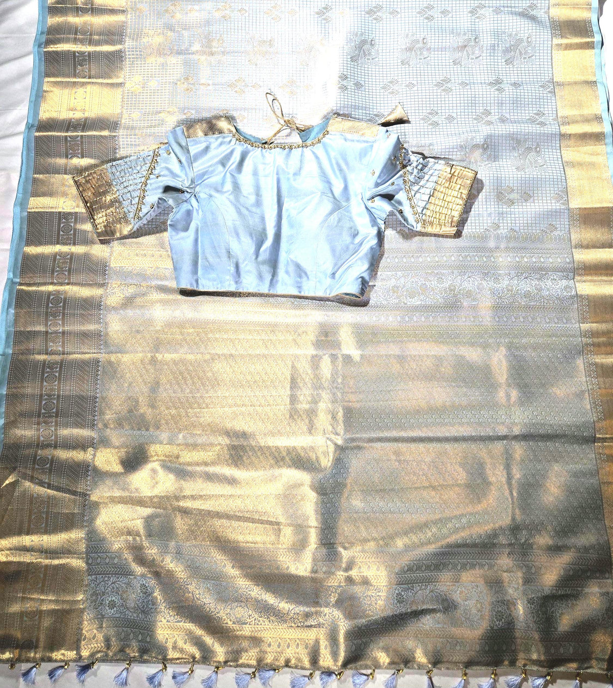 Premium Kanchipattu Semi Silk Saree with Heavy Maggam Work Blouse, Shipping from USA