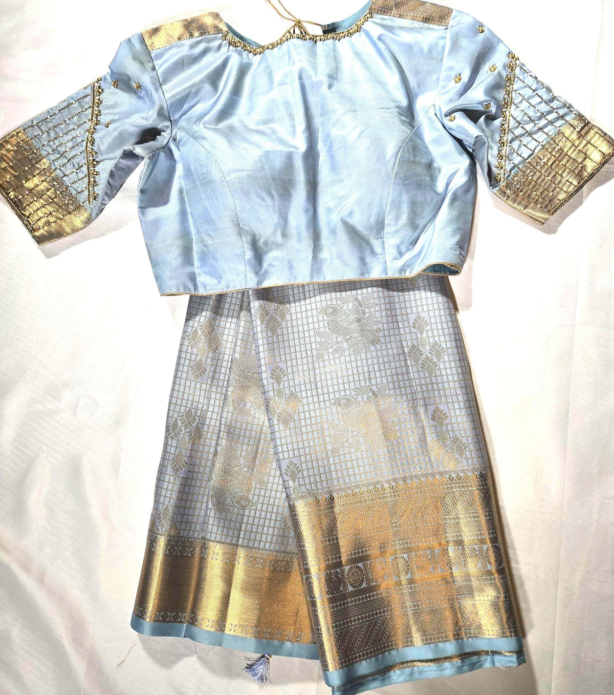 Premium Kanchipattu Semi Silk Saree with Heavy Maggam Work Blouse, Shipping from USA