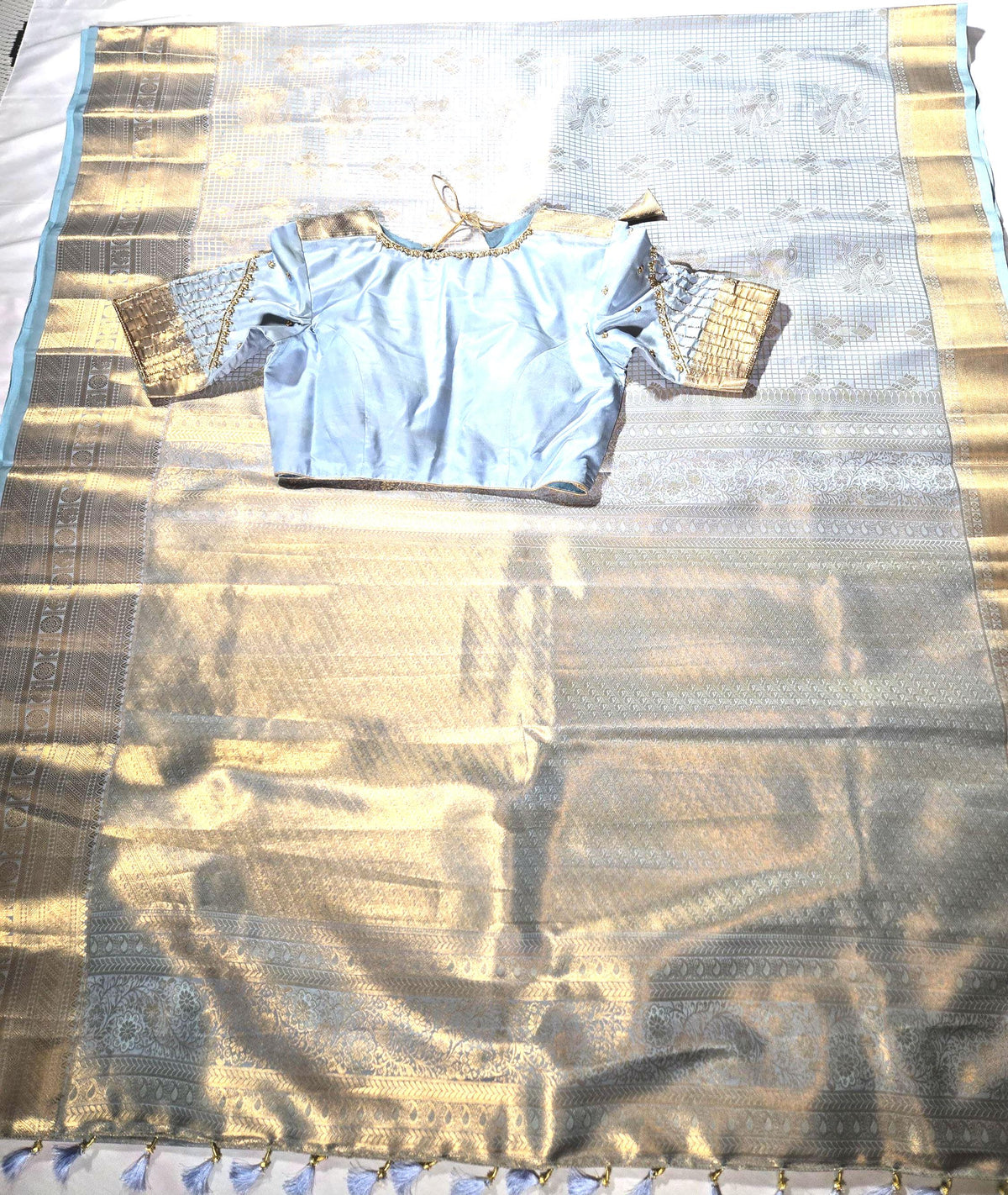 Premium Kanchipattu Semi Silk Saree with Heavy Maggam Work Blouse, Shipping from USA