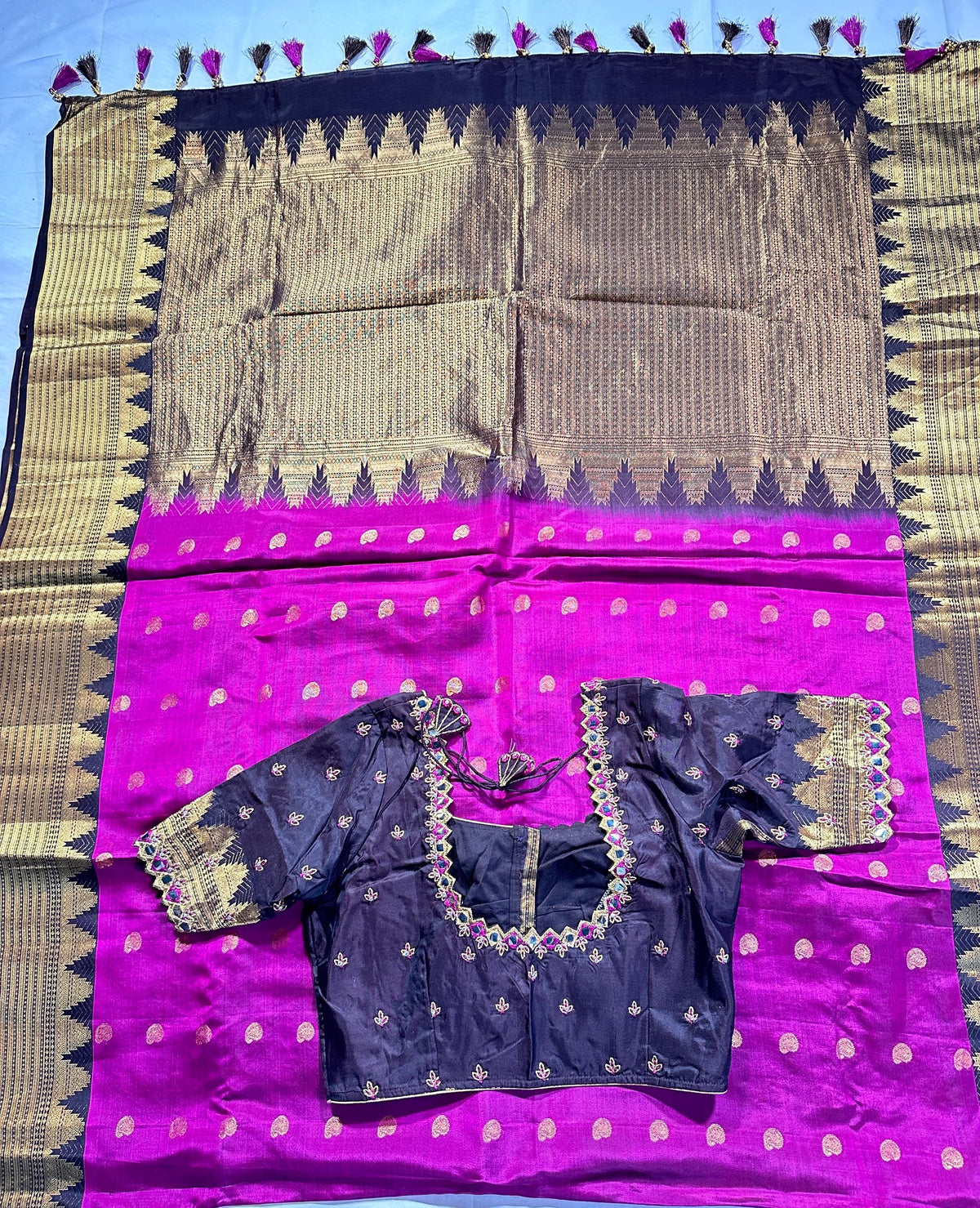 Pure Handloom Kanjivaram Silk Saree with Stitched Maggam Blouse | Pink Zari Wedding Saree | Ships from USA