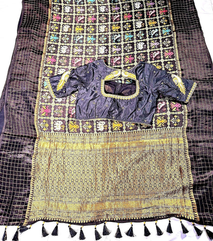 Munga Patola Silk Saree Weaving with Stitched Maggam Blouse, Mushru Satin Border, Grand Woven Pallu, Wedding Saree from 