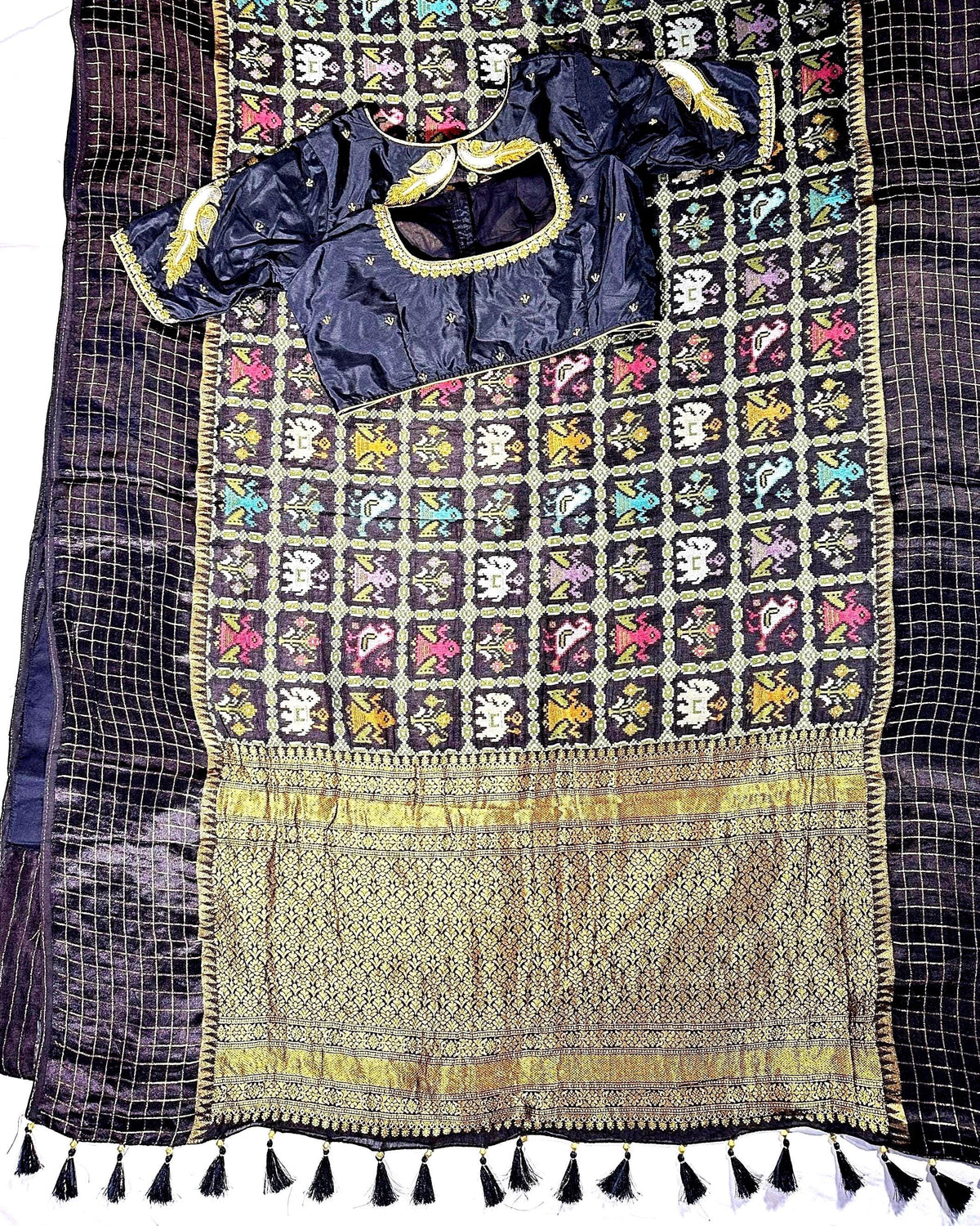 Munga Patola Silk Saree Weaving with Stitched Maggam Blouse, Mushru Satin Border, Grand Woven Pallu, Wedding Saree from 