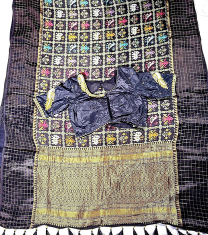 Munga Patola Silk Saree Weaving with Stitched Maggam Blouse, Mushru Satin Border, Grand Woven Pallu, Wedding Saree from 
