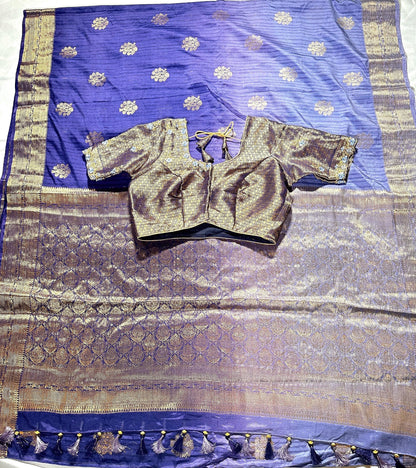 Banarasi Katan Silk Saree with Stitched Blouse | Antique Zari Buta | Wedding Guest Saree