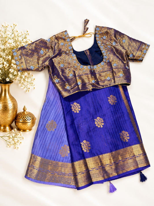 Banarasi Katan Silk Saree with Stitched Blouse | Antique Zari Buta | Wedding Guest Saree