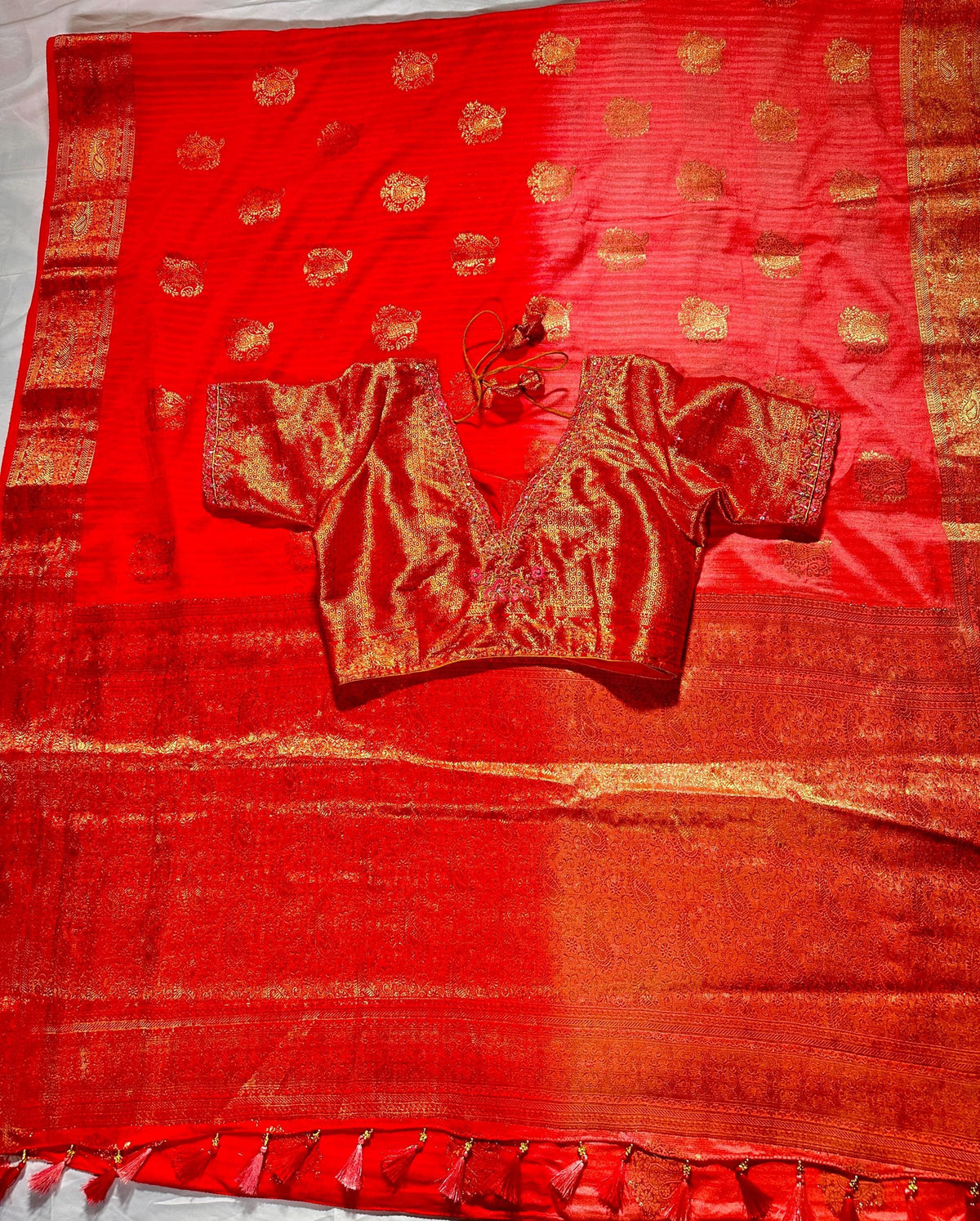 Muga Katan Silk Saree with Stitched Blouse | Banarasi Buta Design | Party Wear Saree