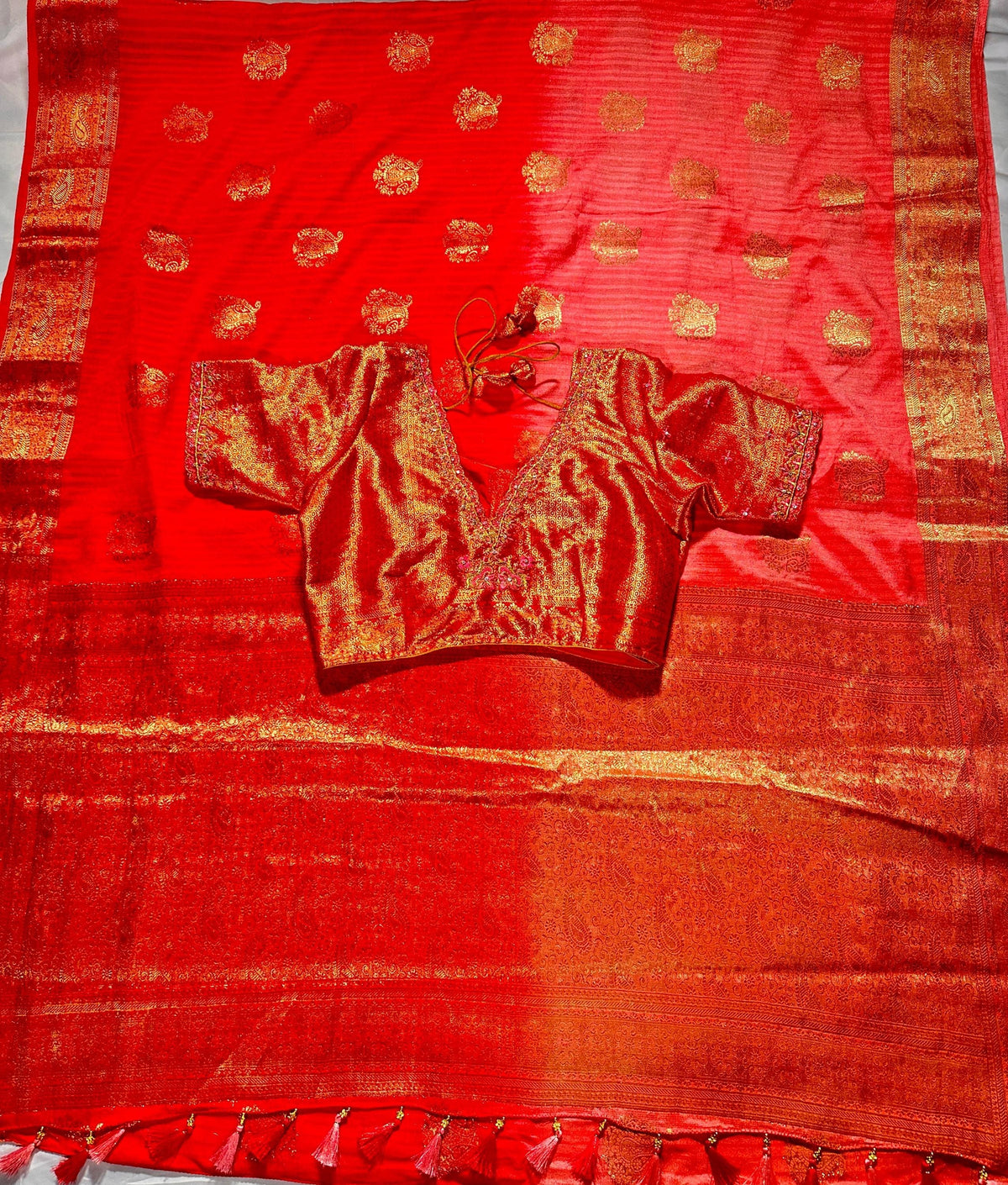 Muga Katan Silk Saree with Stitched Blouse | Banarasi Buta Design | Party Wear Saree