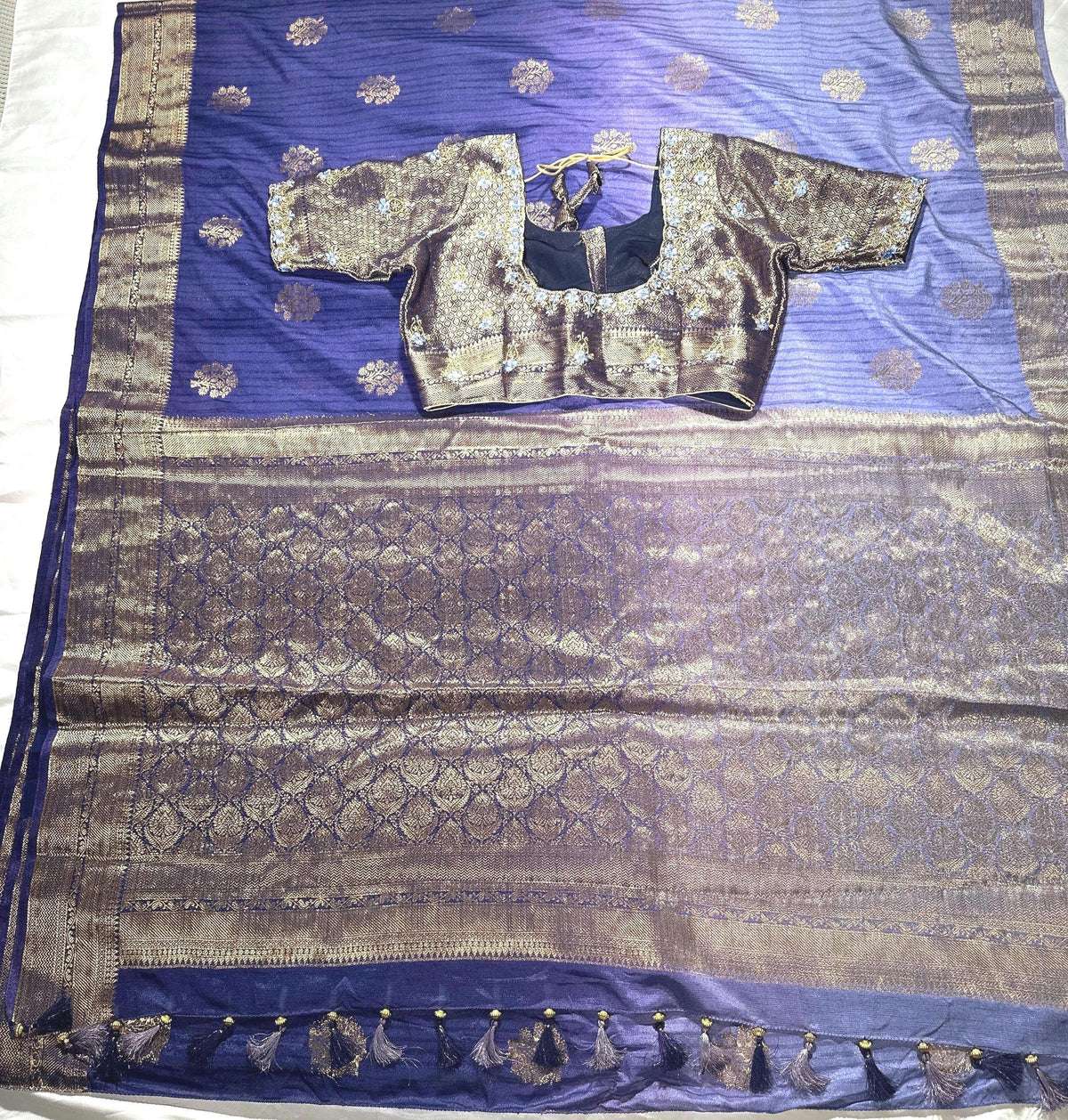 Banarasi Muga Silk Saree with Stitched Blouse
