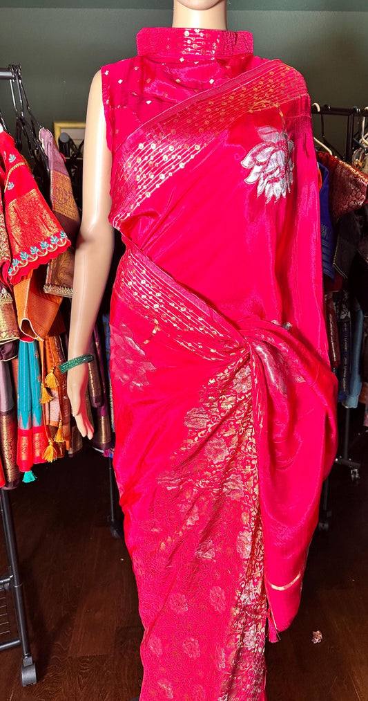 Pure HO Crape Silk Saree Mix with Weaving Pallu & Indian Wedding Saree | Party Wear Saree | Saree With Blouse