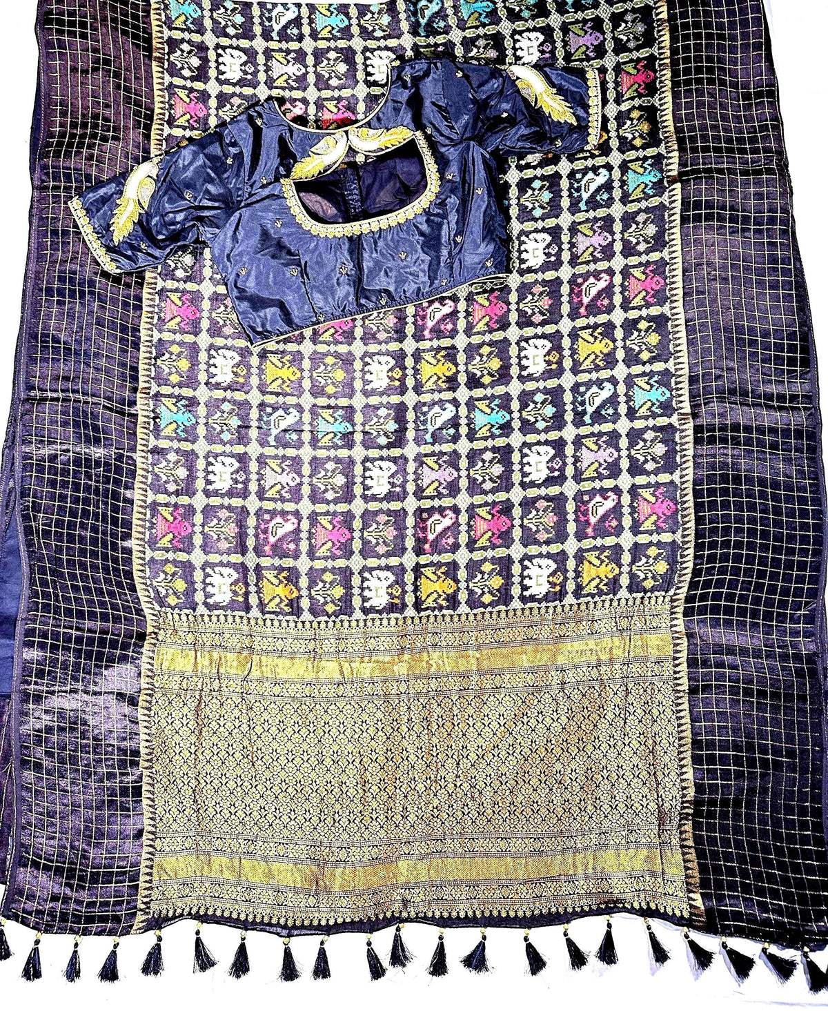 Munga Patola Silk Saree Weaving with Stitched Maggam Blouse, Mushru Satin Border, Grand Woven Pallu, Wedding Saree from 
