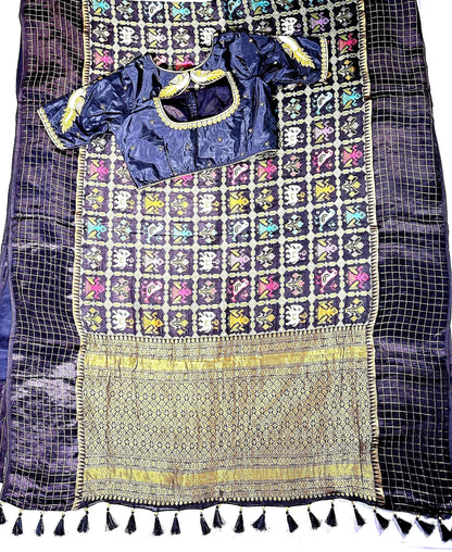 Munga Patola Silk Saree Weaving with Stitched Maggam Blouse, Mushru Satin Border, Grand Woven Pallu, Wedding Saree from 